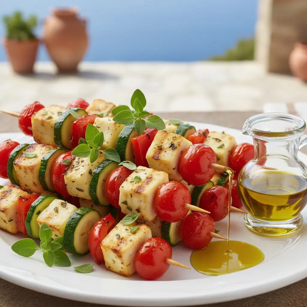 Grilled Halloumi and Veggie Skewers