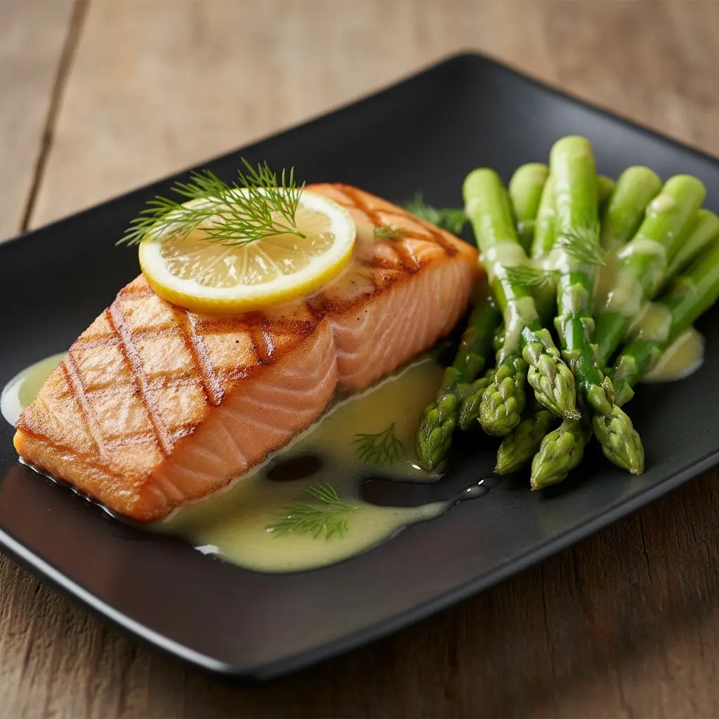 Grilled Salmon with Asparagus and Lemon Butter